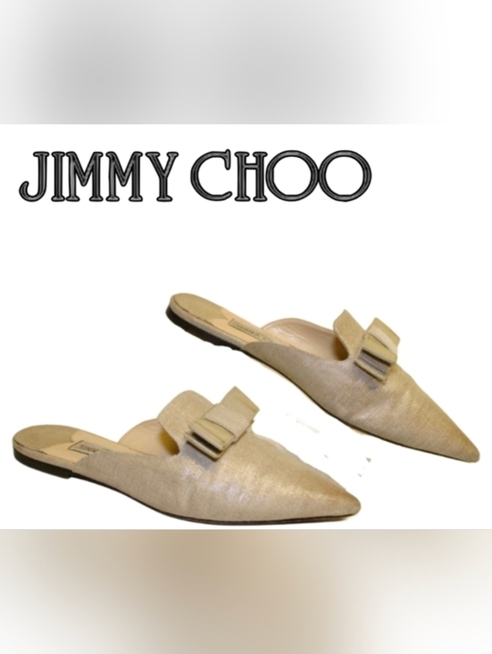 Jimmy Choo Shoes - Jimmy Choo Ribbon Mule Pointed Toe Flats Metalic Beige 8 38